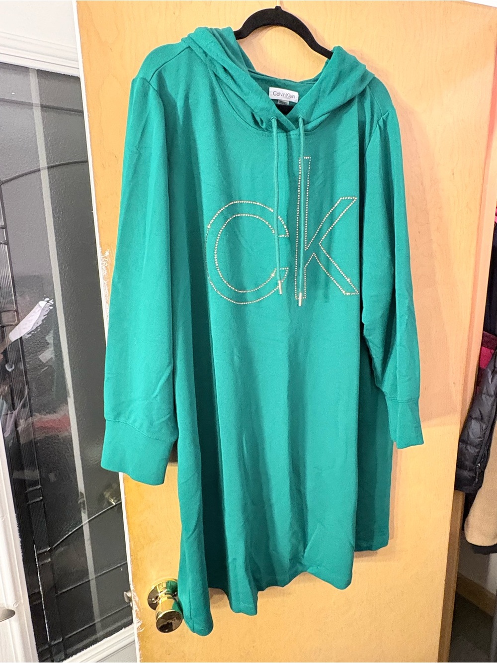 Calvin Klein Hooded Sweatshirt Dress with Rhinestone CK